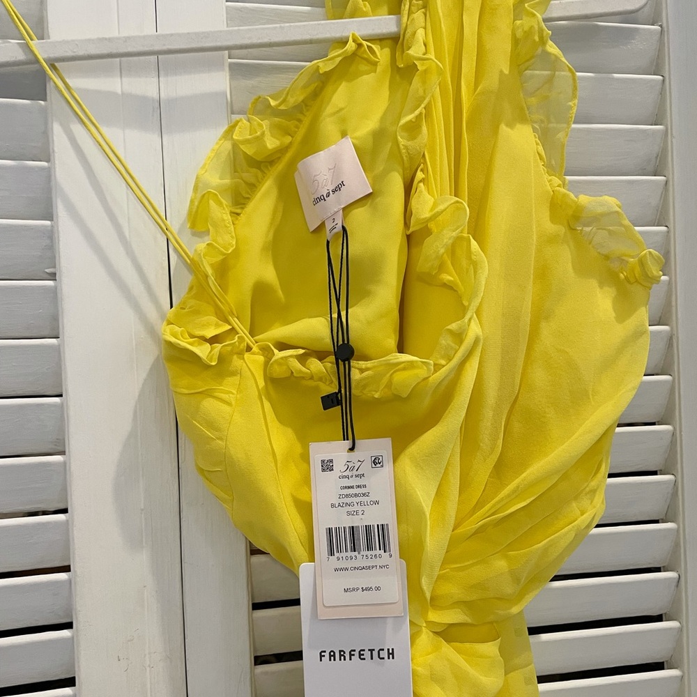 Cinq a Sept Corrine Yellow One Shoulder midi Dress - Picture 8 of 9